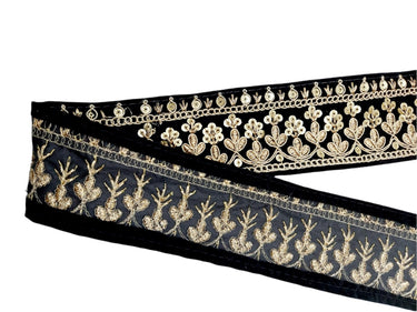 Floral Embroidered Sequins Velvet Trim Indian Sari Border, Sequin Trimming, Sequinned Lace
